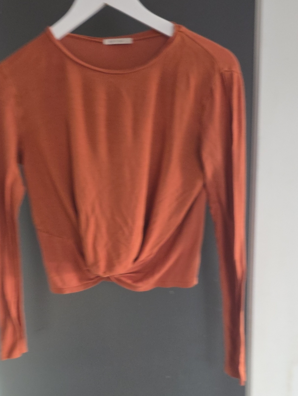 Twist-Front Long Sleeve Top in Rust